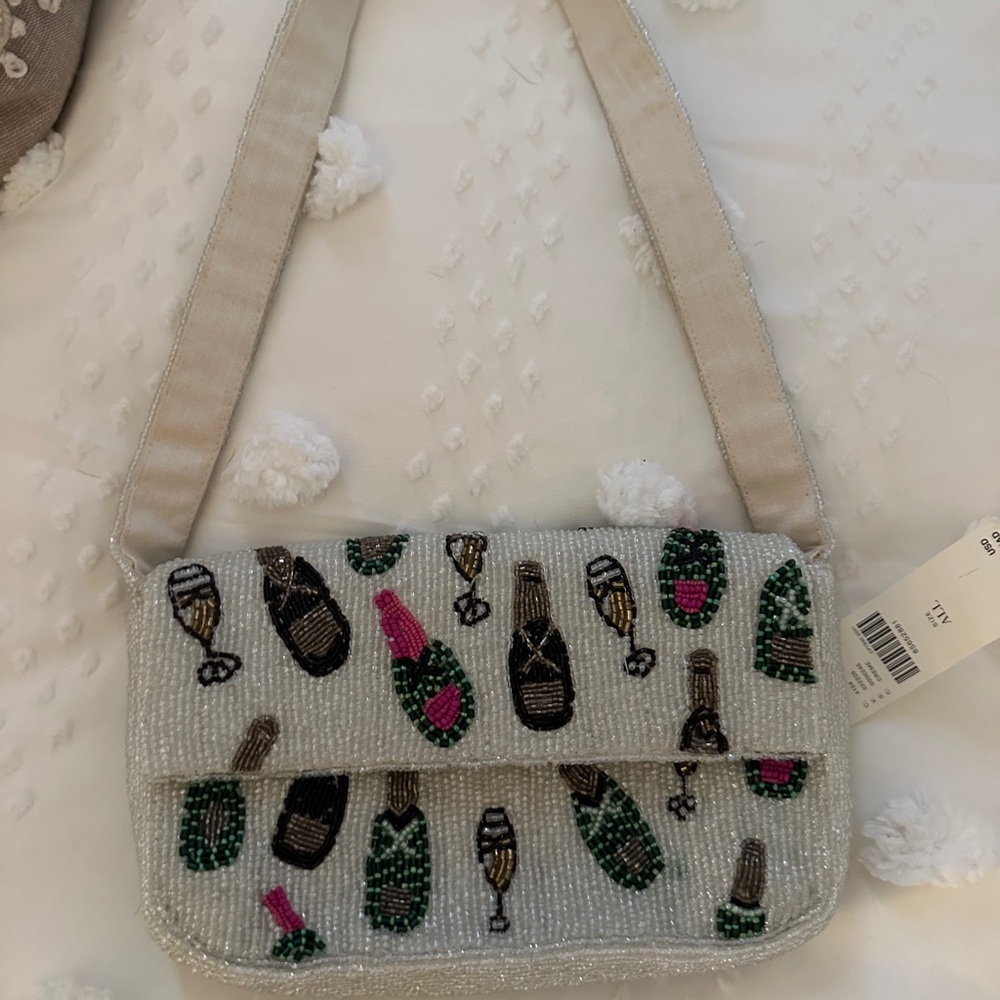 Anthropologie Beaded Champagne Shoulder Bag (Rare)